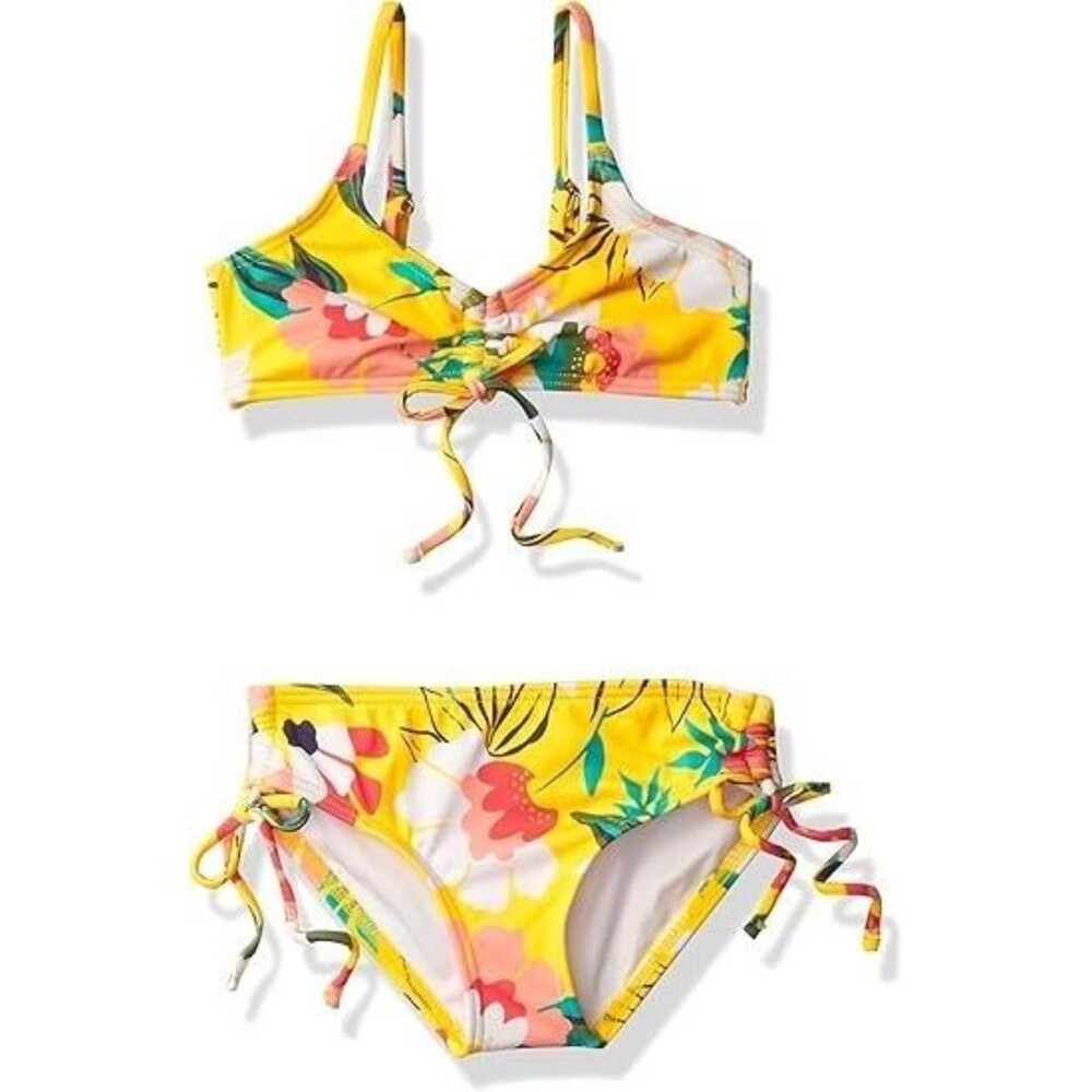 Kanu Surf Girls' 2-Piece Swimsuits Size 12 Willow V-Neck Bikini Yellow Tropical